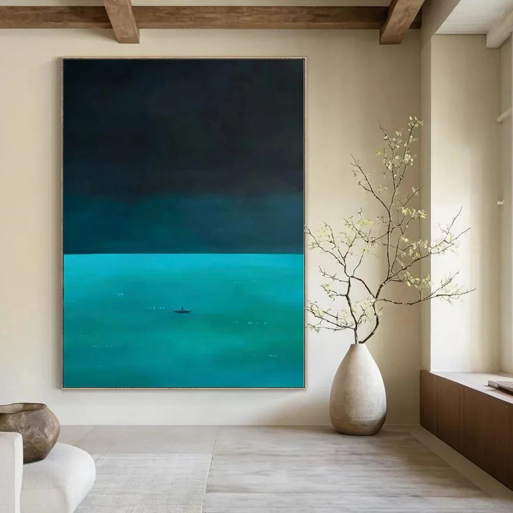 Turquoise Hand-painted Original Coastal Canvas Wall Art UM0WE
